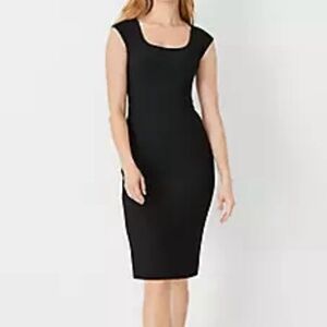 Ann Taylor Black Midi Dress with Cap Sleeves Size 10